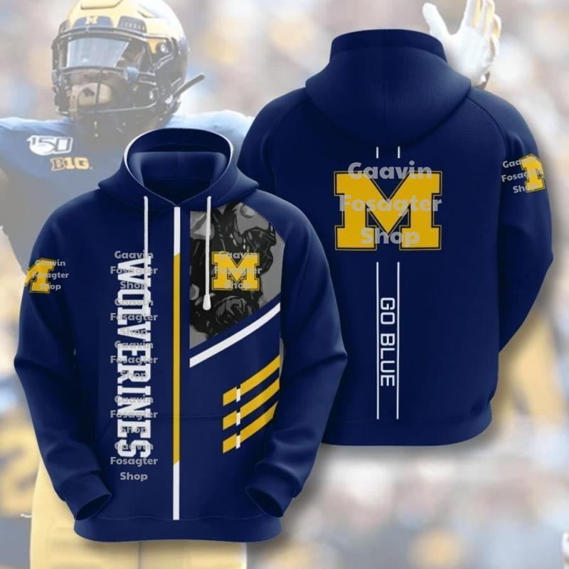 Michigan Football 3D Hoodie, Maize & Blue Go Blue Stripes Design, Perfect Gift for Fans