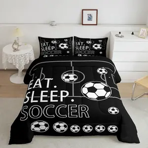 Soccer Comforter Set,Football Luxury Bedding Set,Black White Microfiber Designer Bedding Sets,Soccer Ball Game Comfortable Bedding