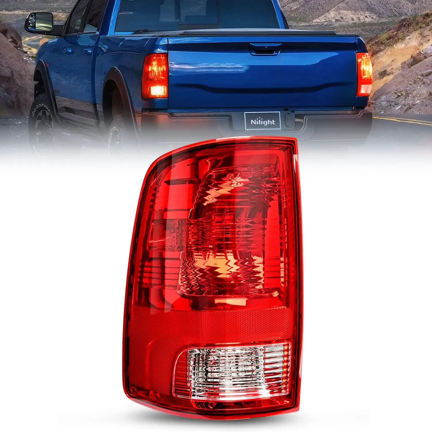 Nilight OE-Style Durable Driver Side Tail Light Assembly with Bulbs - Polycarbonate, Silicon, Corrosion Resistant, Dust-Proof Car Exterior Upgrade - Plug-and-Play, Night Visibility for 2009-2018 Dodge Ram 1500/2500/3500 & 2019-2021 Classic Trucks, Plugand