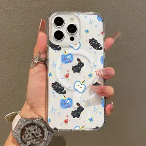 Soft Girl Magnetic Case for iPhone11/12/13/14/15/16/17/promax, Black Cat Doodle Lightweight, Drop-Proof, MagSafe Compatible | Perfect for Teen Girls