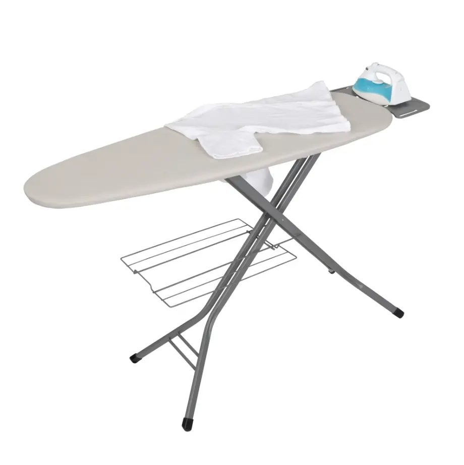 Household Wide-Top Ironing Board with Silicone Iron Rest, Metal Clothes Rack, Steel Frame, Adjustable Height, Non-Slip Feet, Cotton 47x38in Cover for Daily Everyday Household Ironing, Grey