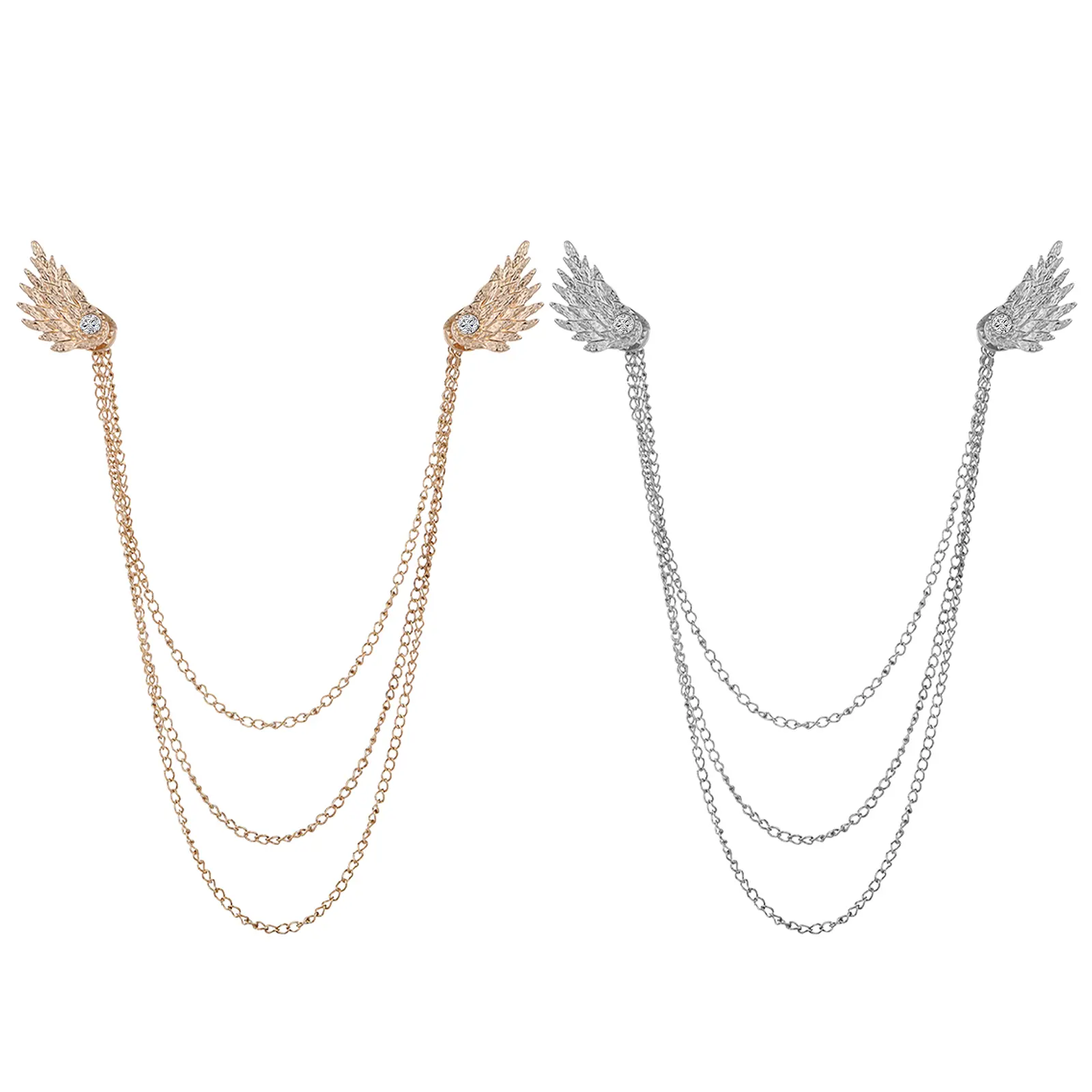 OIDEA Unisex 2-Piece Rhinestone-Accented Angel Wings Brooch Set - Alloy Base Lapel Pins with 3-Layered Chains, Elegant Men's Accessories for Formal Wear Shirts summerwins