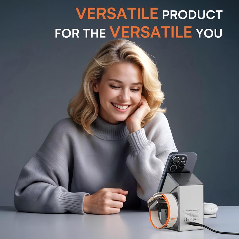 YWZ 3 in 1 Wireless Charger Fast Charging Qi2 Certified for iPhone iWatch AirPods Magnetic Automatic Rotation Touch Pop-Up Charging Station Easy Carry YWZ 3 in 1 Wireless Charger Fast Charging Qi2 Certified for iPhone iWatch AirPods Magnetic Automatic Rotation Touch Pop-Up Charging Station Easy Carry