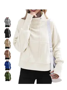 Fisoew Fleece Sweatshirts for Women Sherpa Long Sleeve Turtleneck Winter Pullover Tops Thumb Hole