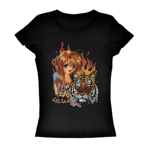90s Aesthetic Tiger Girl Baby Tee, Emo Punk Baby Tops, Y2K Streetwear, Gothic Letter Graphic Print Tee, Women 2000s, Y2K Clothes, Summer Outfits, OOTD, Downtown Girl Baby Tee, Gift For Her, Outfits