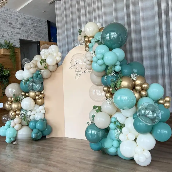 Teal Balloon Garland Kit Turquoise Sand White Gold Party Decor for Baby Shower Wedding