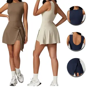 Women's 2-in1 Tennis Dress with Built-in Shorts Ruffle Side Slit Sleeveless Yoga Golf Athletic Dresses
