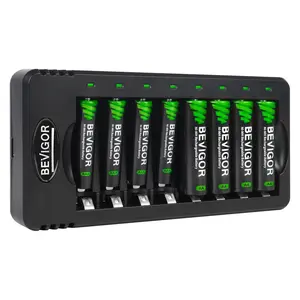 BEVIGOR Rechargeable AA and AAA Batteries with 8 Bay Smart Charger, 4 Pack AA 2800mAh & 4 Pack AAA 1100mAh Low self Discharge NiMH Battery