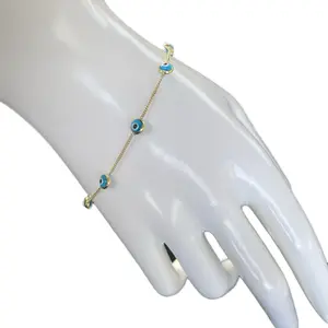14K Ojos Turcos Brazelet for Women Elegant Gold-Tone Evil Eye Bracelet with Turquoise Accents