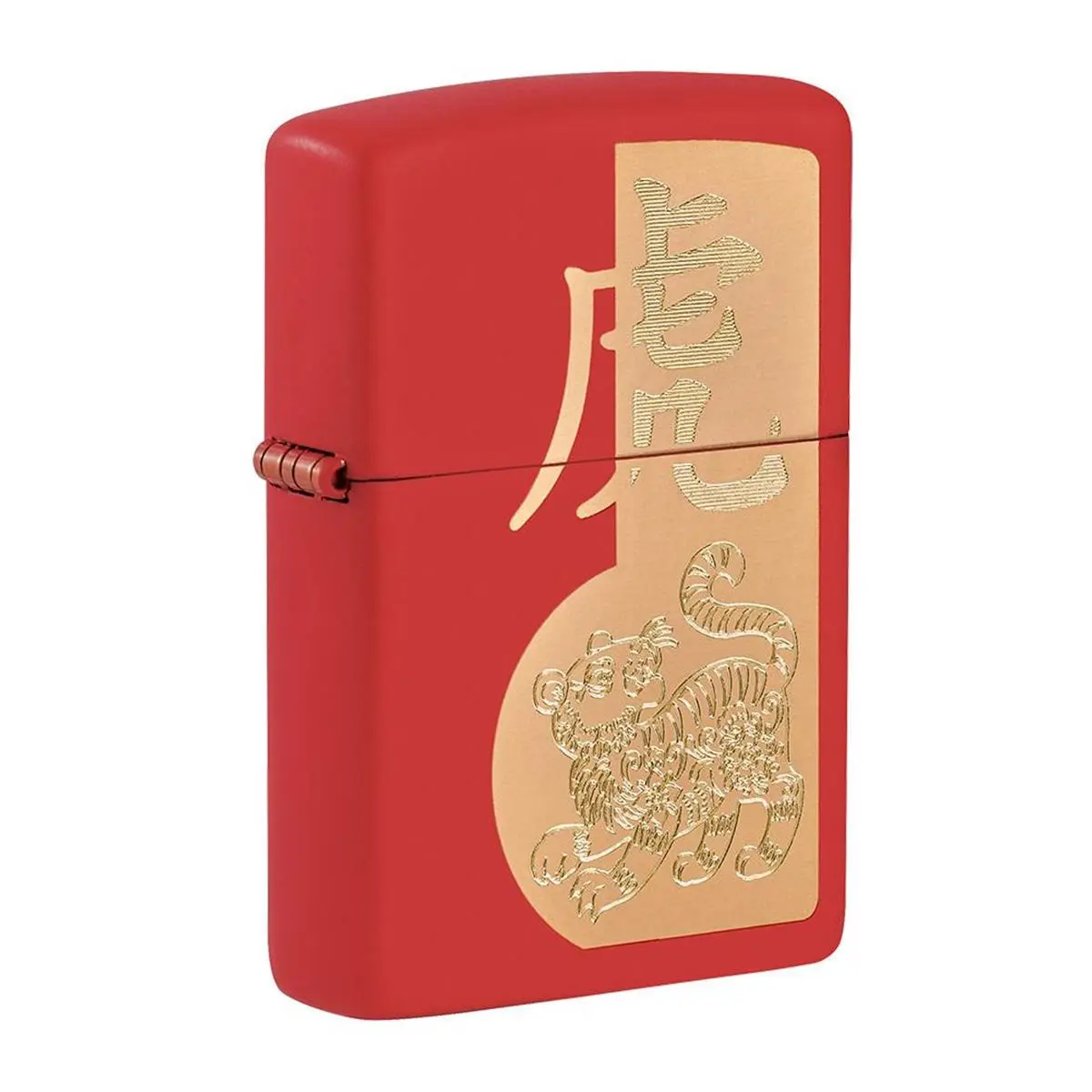 212 MAIN Chinese Zodiac Year of the Tiger Windproof Click Ignition Lighter - Metal Brass Tone, Red Matte Car Interior Decoration Accessory, Stylish Automotive Part