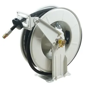 Fathersdaygift  Retractable Fuel Hose Reel, 1/4-in x 50-ft Flexible Grease Hose, Spring-Driven Auto Swivel Rewind, Heavy-Duty Carbon Steel Construction, 5800 PSI for Auto Repair, Heavy Industries, Flexible Hose