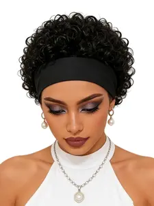 Short Kinky Curly Headband Human Hair Wig No Glue Glueless Human Wigs Ready To Wear Natural Wigs