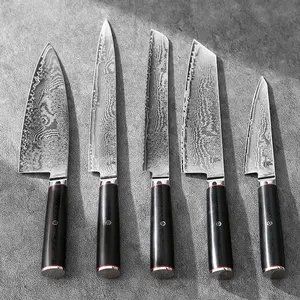 Yuanren 5PC Full Around Knife Set Chef Sushi Bread Kirisuke Utility Knives S35VN Damascus Stainless Steel 67 Layers G10 Handle Mosaic Pin Dora's Kitchen