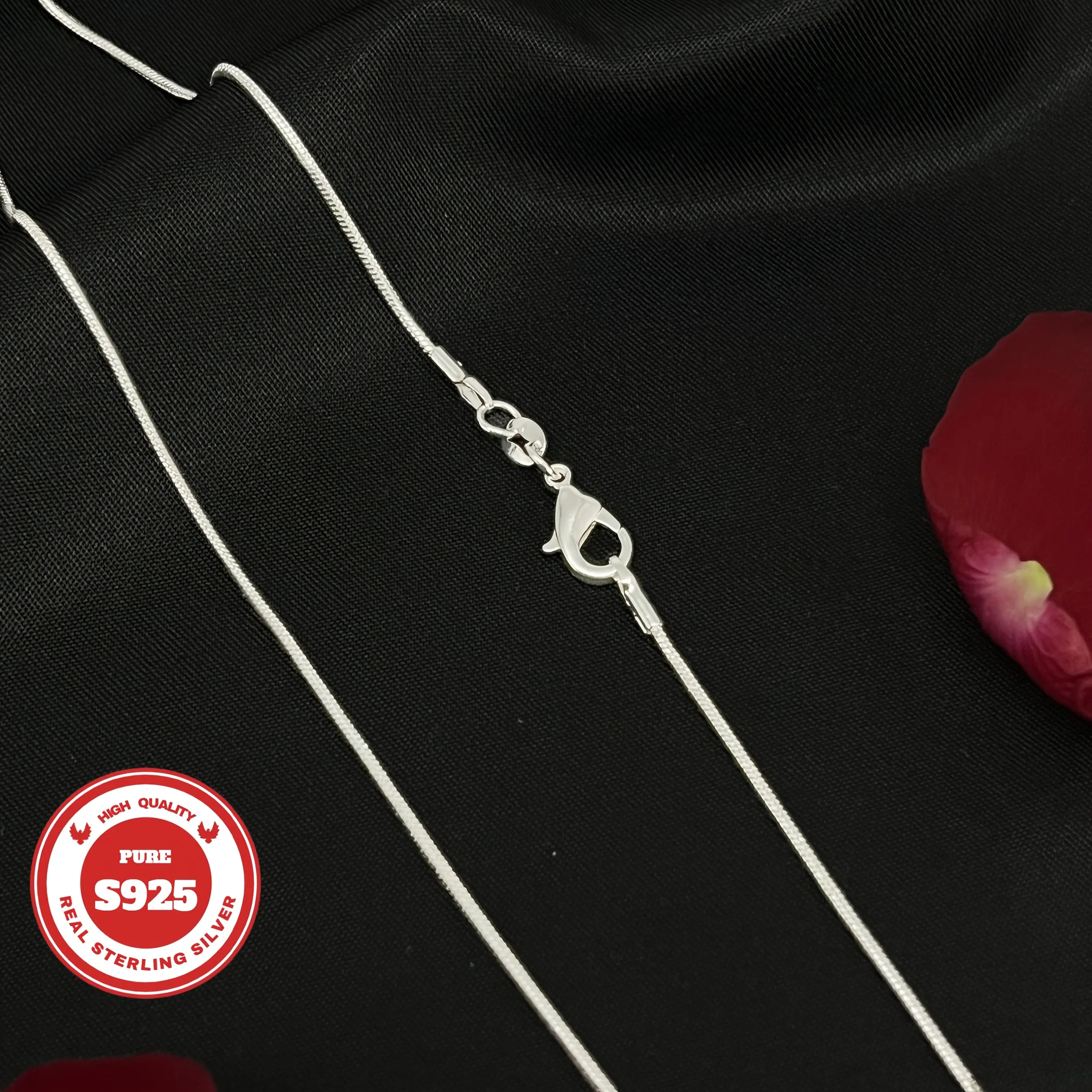 925 Sterling Silver 1mm Round Snake Bone Necklace - Neutral Fashionable Design, Casual Wear, Valentine's Day Gift with Exquisite Gift Box