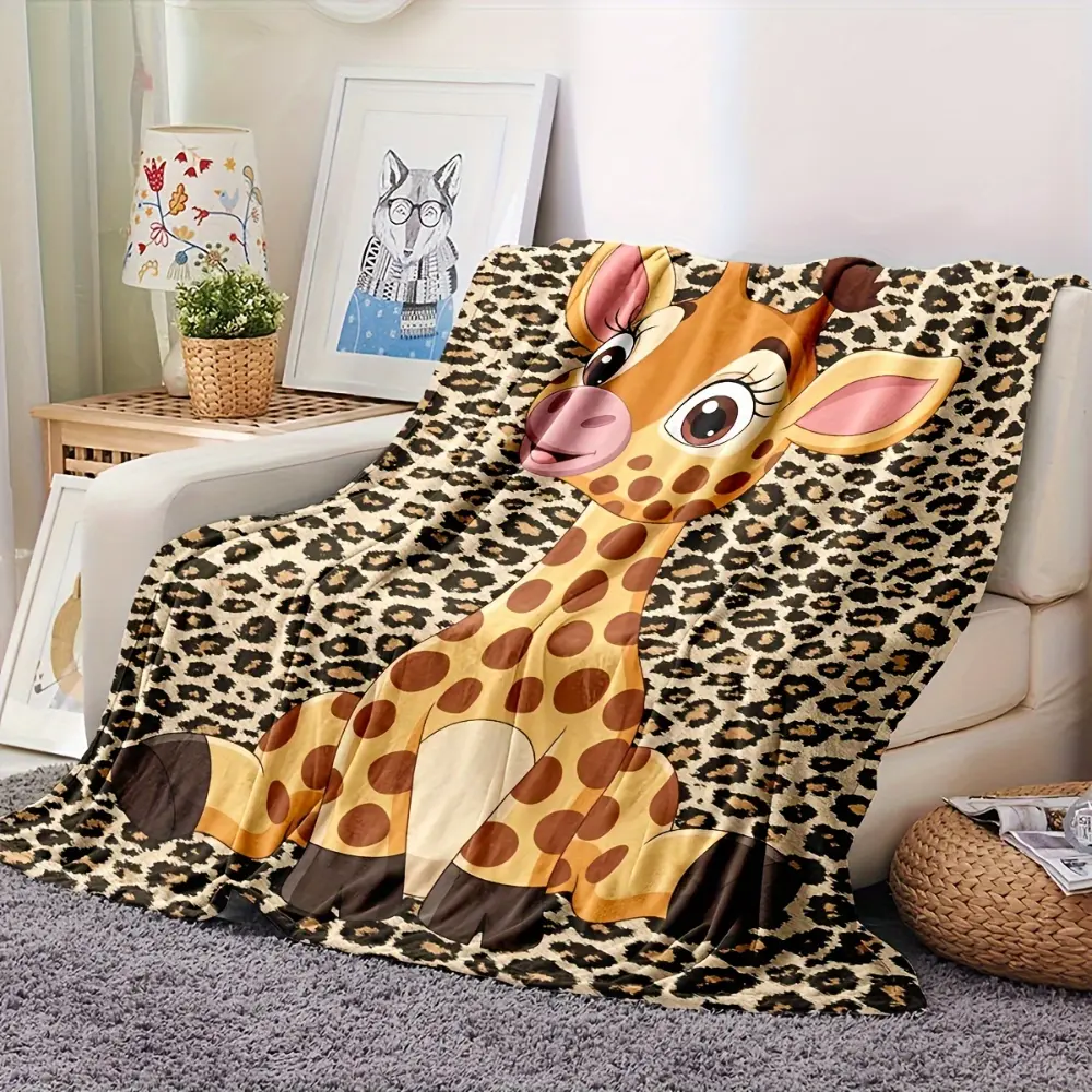 Cute Giraffe Blanket, Safari Animal Print Throw Blanket, Baby Nursery Blanket, Kids Jungle Blanket, Leopard Print Blanket, Soft Cozy Blanket for Baby Toddler Boys Girls, Animal Lover Gift, Safari Theme Room Decor, Birthday Christmas Gift