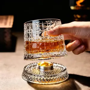 2PCS Luxury 360° Spinning Crystal Glass – Star-Cut Stress Relief Whiskey & Wine Glass, Elegant European Barware Gift，Rotating Glass Cup Spinning Glass Cup