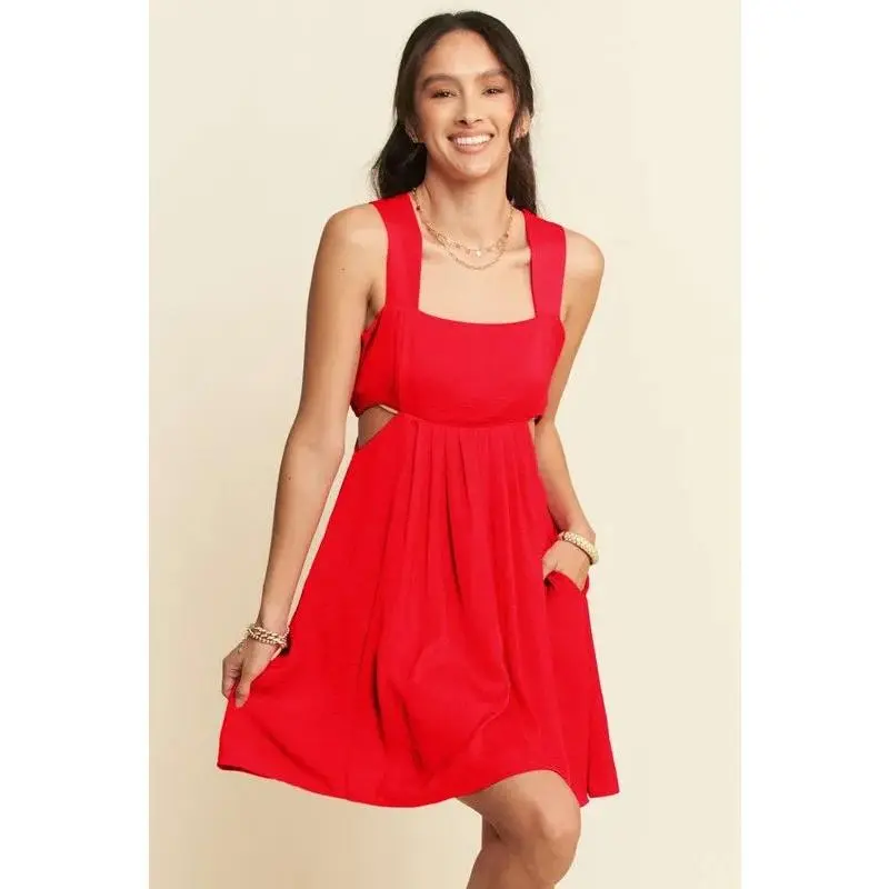 Davi & Dani Washed Satin Cutout Skirt Bandeau Mini Dress