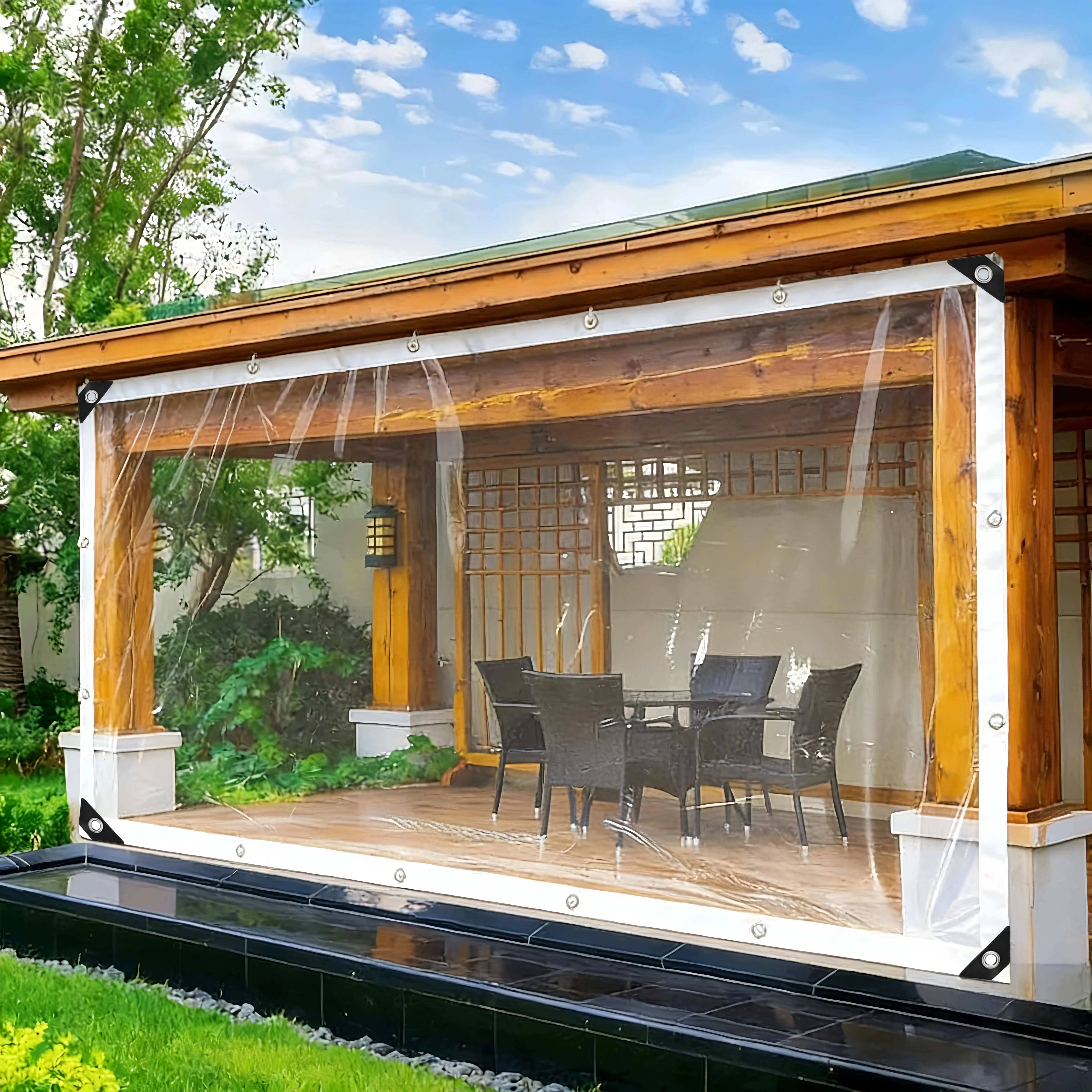 Heavy-Duty Clear Vinyl Tarpaulin - 10x13 ft Outdoor Transparent Waterproof Canopy with Reinforced Circular Fixing Devices, Windproof Portable for Patios
