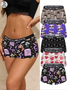 5-Pack Women's Paisley Pattern Underwear, Soft Comfortable Mid-Rise Seamless Boxer Shorts, No Roll Edges, All-Season Elastic Waist, Casual Comfy Panties, Panty Shorts