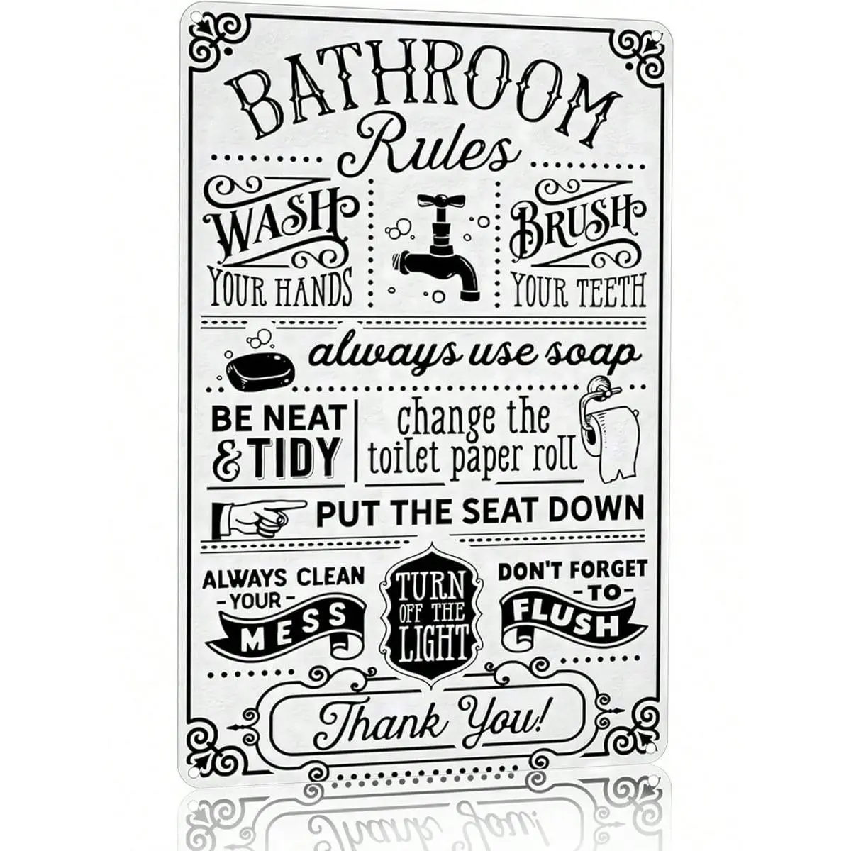Funny Bathroom Toilet Decor Sign Bathroom Rules Quotes Wall Art Vintage Tin Sign