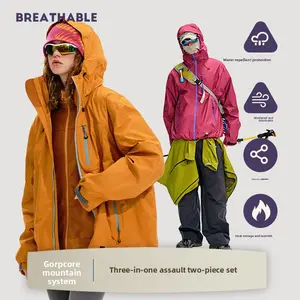 Jacket Women's 3-in-1 Wagoff Down Three-piece Men's Windproof and Waterproof Hooded Jacket Mountaineering Suit