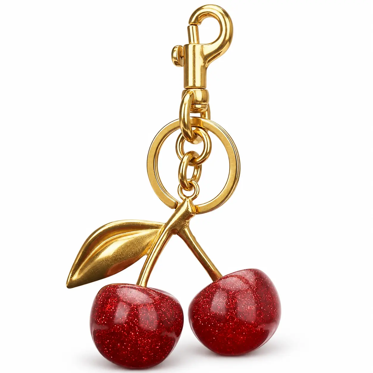 Cute Cherry Keychain for Women | Leather Key Ring Bag Charm | Adorable Purse/Car Key Accessory | Sweet Add-On for Your Essentials
