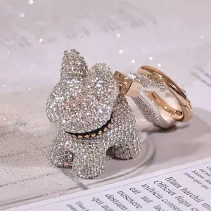 Bling Crystal French Bulldog Keychain, Sparkling Diamond Dog Bag Charm, Luxury Rhinestone Puppy Key Ring for Women