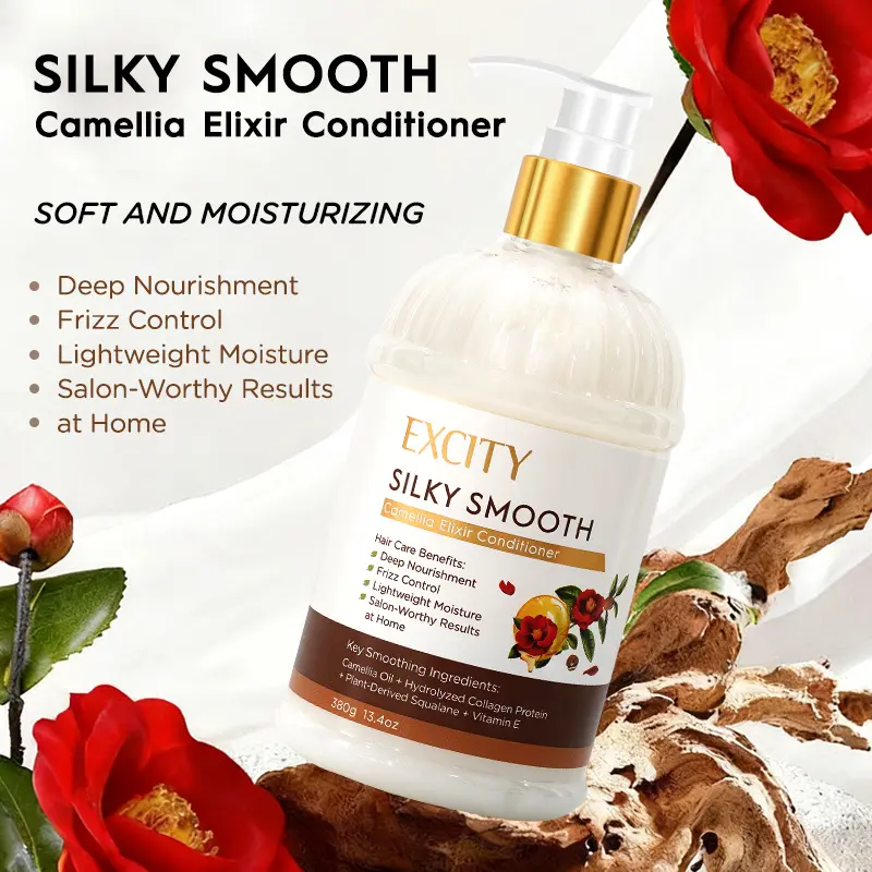 Excity Silky Smooth Camellia Elixir Conditioner for Hair Core Health Glow Repair Dry Frizz Soft Moisturizing Deep Nourishment Frizz Control Lightweight Moisture Salon Worthy Results at Home