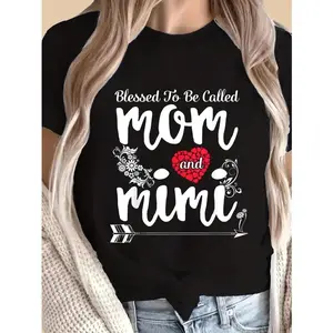 Called Mom And Mimi'S Blessing - Ladies Casual Pattern T-Shirt, Heart And Floral Design Short-Sleeve Top, Perfect Mother'S Day Gift for Spring And Summer, Daily T-Shirt| Loose Fit T-Shirt| Glossy Finish, Mother'S Day Gift for Mom D3I