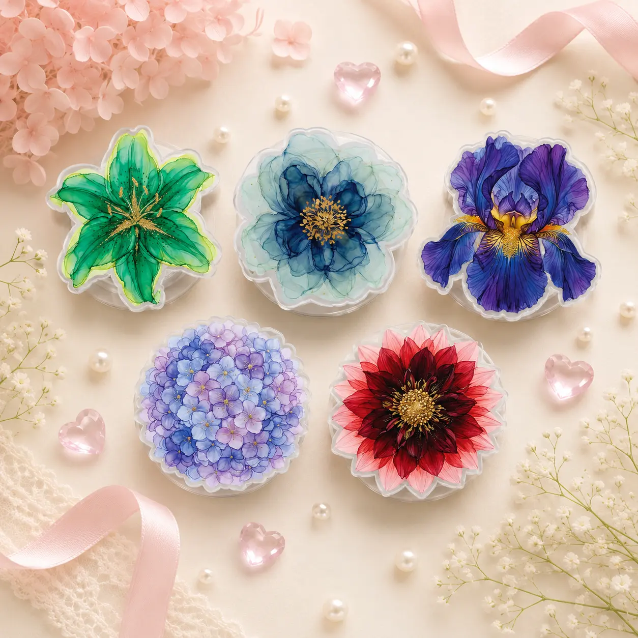Watercolor Flower MagSafe Phone Grip, Aesthetic Floral Phone Holder, Lily Flower Acrylic Pop Socket, Kawaii Botanical Phone Accessory, Cute Gift for Her