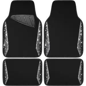 Diamond Car Floor Mat Shining Rhinestones Carpet, Sparkly Glitter Crystal Anti-Slip PVC Heel Pad Automotive Universal Fit for SUV Sedan Car Van, 4pcs for Girl Cute Women