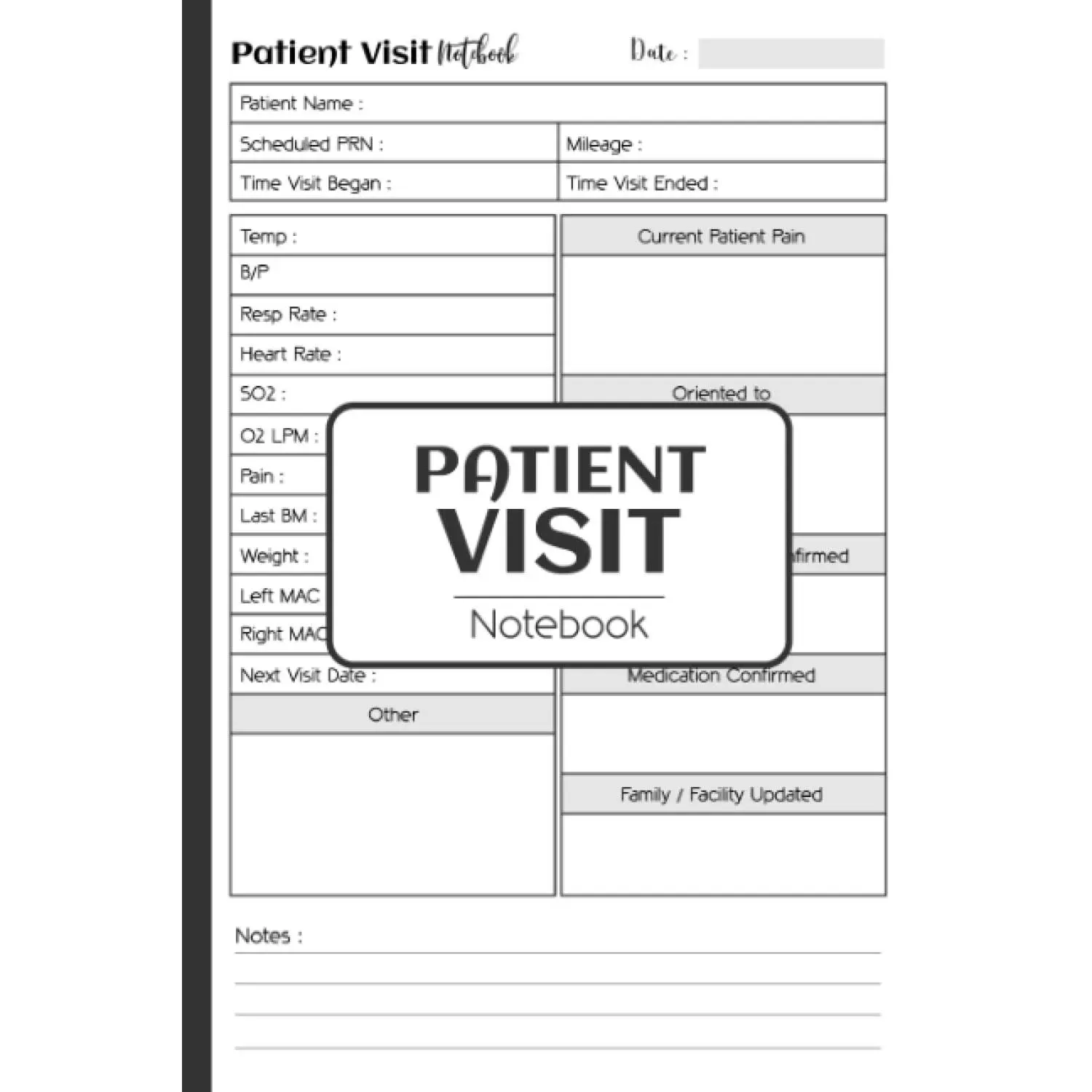 Patient Visit Notebook: Patient Visit Notes, a Notebook for Home Health and Hospice Nurses | 6 x 9 Inches