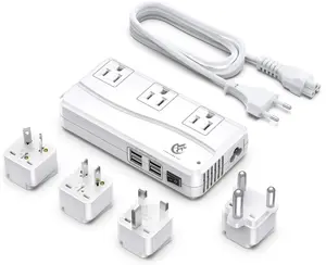 YanFengTai Universal Travel Adapter 100-220V to 110V Voltage Converter 25oW with 6A 4-Port USB Charging 3 ACSockets and EU/UK/AU/US/India Worldwide Plug Adapter