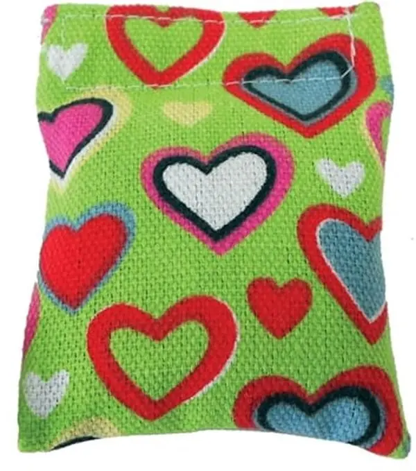Imperial Cat 01187 Refillable Heart Pillow Catnip Toy - Cloth Tie Design, Play & Hunt Functions, Included Hanging Tag
