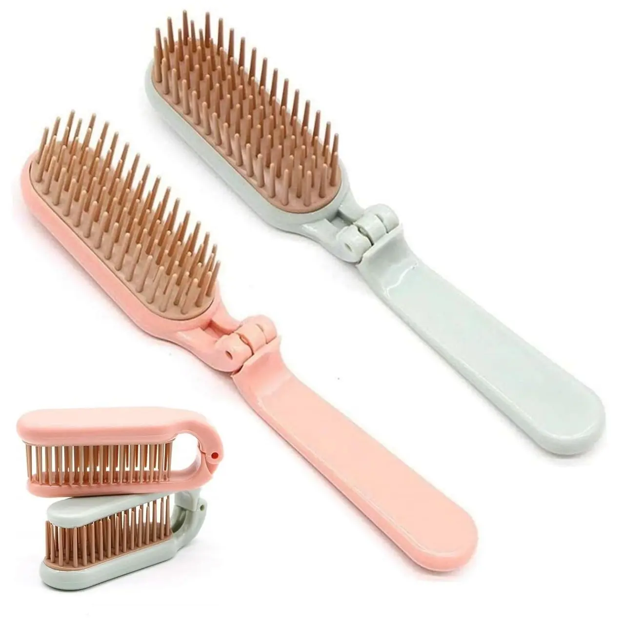 2Pcs Folding Hair Brush Hair Comb Portable Mini Massage Hair Brush Anti-Static Anti-knot for Women & Girls Size for Handbag (dark)
