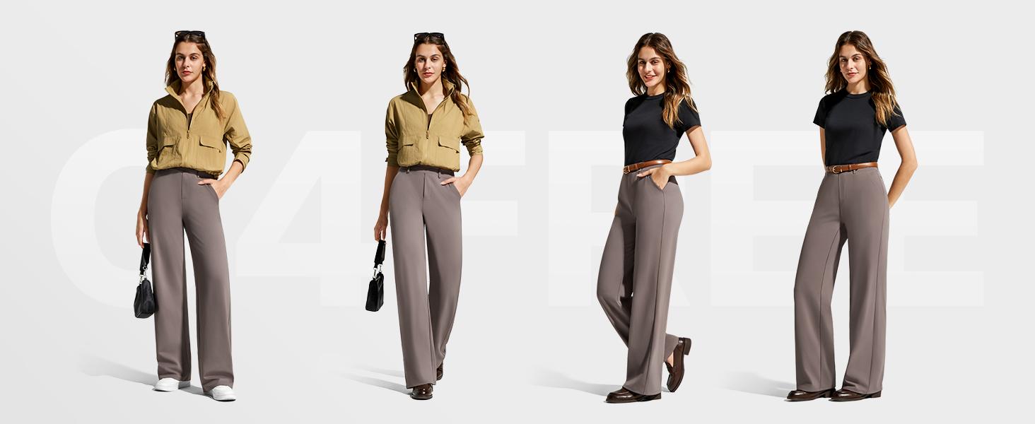 G4Free EverGoing Women's Wide Leg Dress Pants Pull On Stretchy High Waisted Casual Trousers with Pockets