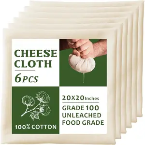 6 Pack Precut Cheesecloth 20x20 Inch - Unbleached  Cotton  Grade,  Fine Mesh Butter Muslin with Overlocked Edges for Straining Milk, Juicing, Cheese Making |