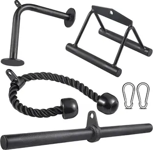 Workout Cable Machine Attachment for Home Gym, LAT Pulldown Attachments, Cable Accessories for Weight Training, Straight Pull Down Bar, Tricep Rope, Double D Row Handle, V-Shaped Bar