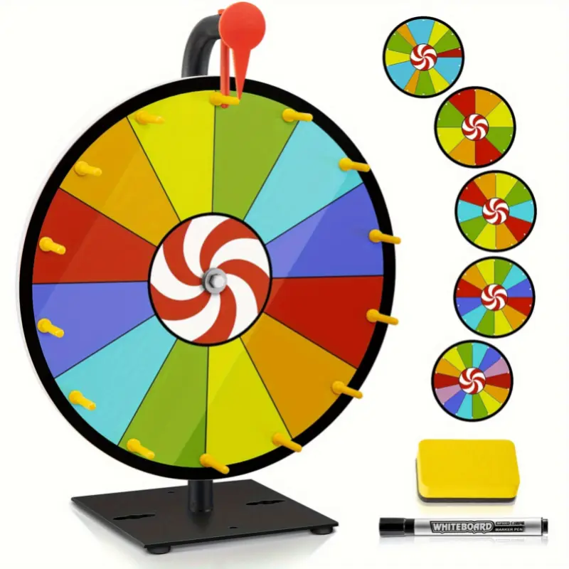 1pc Heavy-Duty 5-in-1 Prize Wheel Game with Dry Erase Marker & Eraser - Alloy & Plastic Spin the Wheel for Trade Shows, Parties, Family Fun - Wall Mountable, No Battery Required