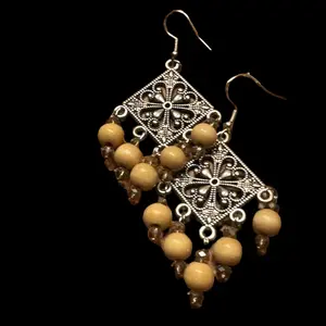 Wooden Bead Kite Dangle Drop with 925 Sterling Silver Hooks - Fashion Accessory
