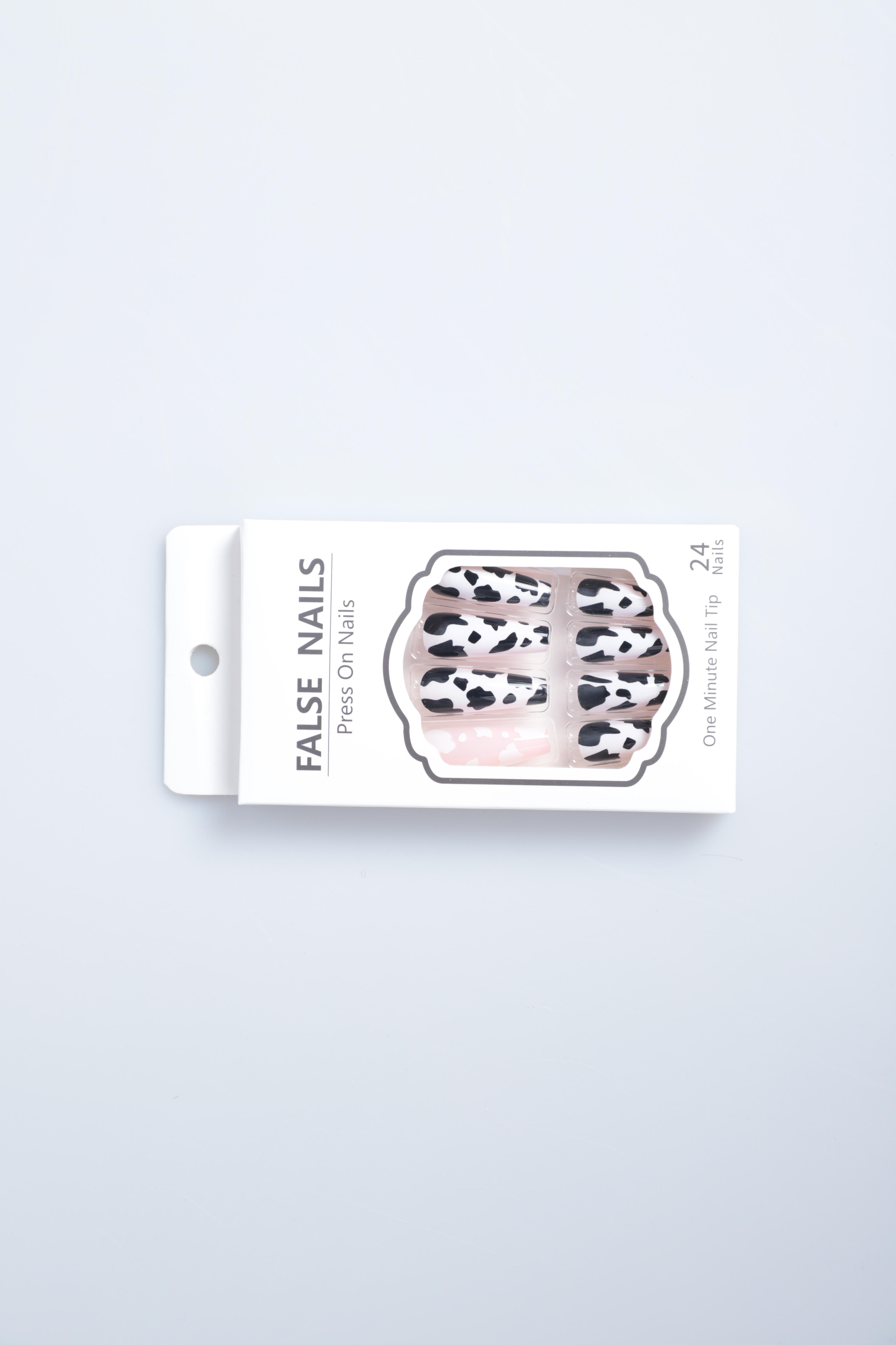 [For Wig Package]Cute Press on Nails - Cows Coffin Long Flase Nails Tips Acrylic Full Cover Fake Nails for Women and Girls