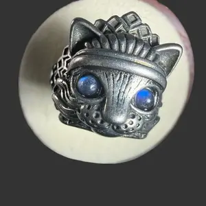 High Grade Natural Labradorite Crystal Ring - Silver-Plated Copper，Multicolor Crystal Design, Adjustable Fit, Natural Materials, Authenticity Key