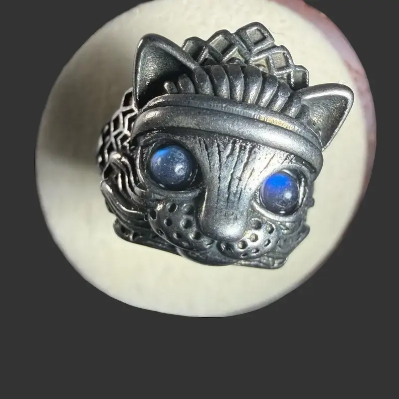 High Grade Natural Labradorite Crystal Ring - Silver-Plated Copper，Multicolor Crystal Design, Adjustable Fit, Natural Materials, Authenticity Key