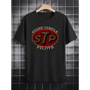 Men'S Casual Crew Neck T-Shirt, Vintage Band Print, Summer Knit cotton Top, Regular Fit, Slight Stretch, Stone Temple Pilots Graphic Tee, Gift for Men