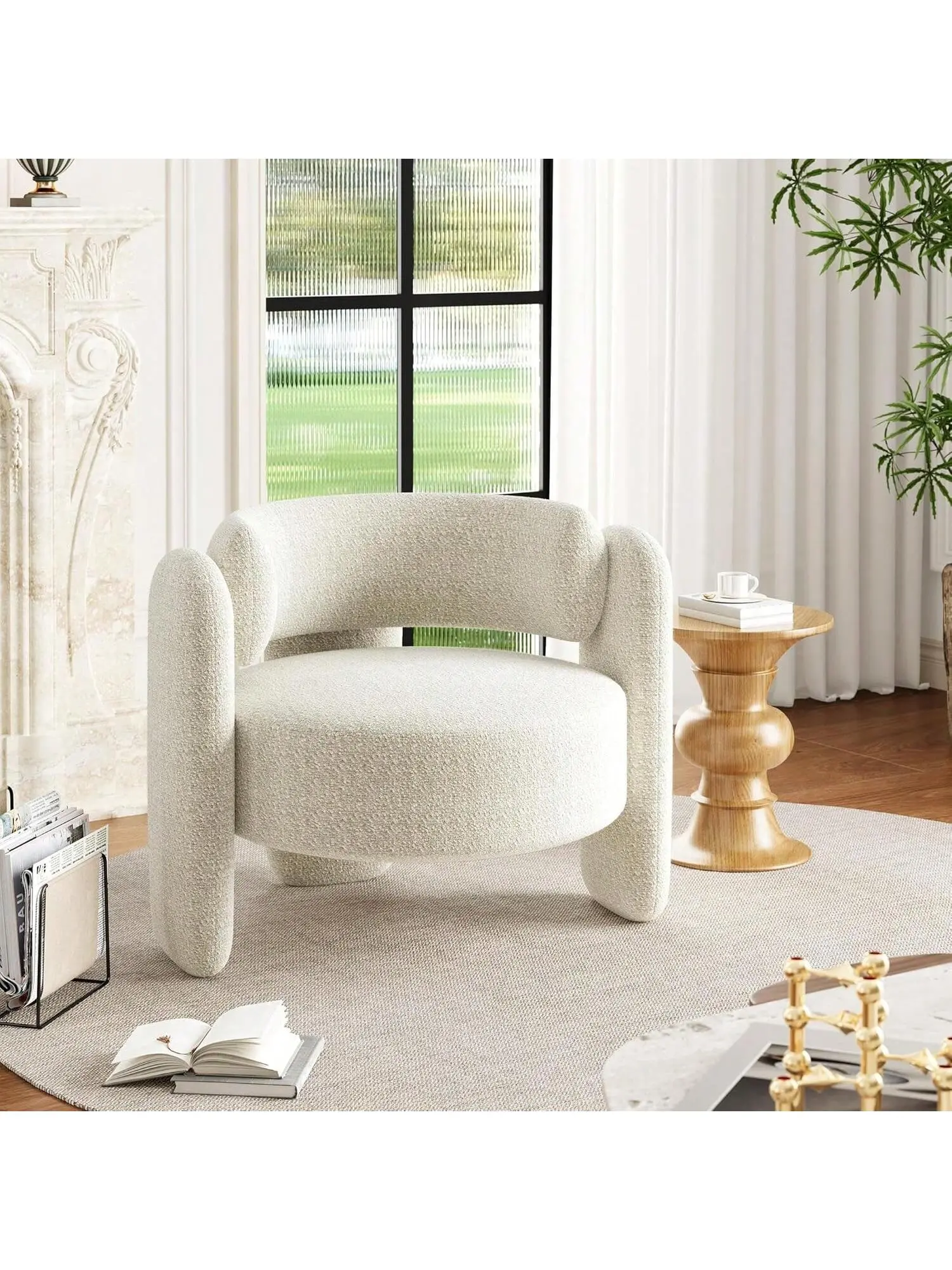 Office Accent Chair For Living Room Modern Chenille Boucle Accent Chair Fabric Armchair Comfy Upholstered Reading Accent Chairs For BedroomSingle Sofa Chair With Legs For Apartment-A