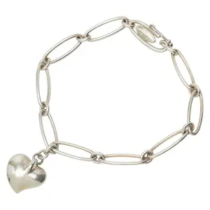 Pre-owned Tiffany & Co. Sterling Silver 925 (Ag925) Small Leather Goods TIFFANY&Co. Curved Heart SV925 Bracelet