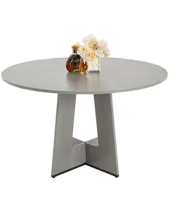47-Inch Round Dining Table, Wooden Kitchen Table For 4 To 6 People, Grey Finish, Durable Round Tabletop, Easy Assembly, Ideal For Dining Room Or Kitchen Island, Space-Saving Modern Design