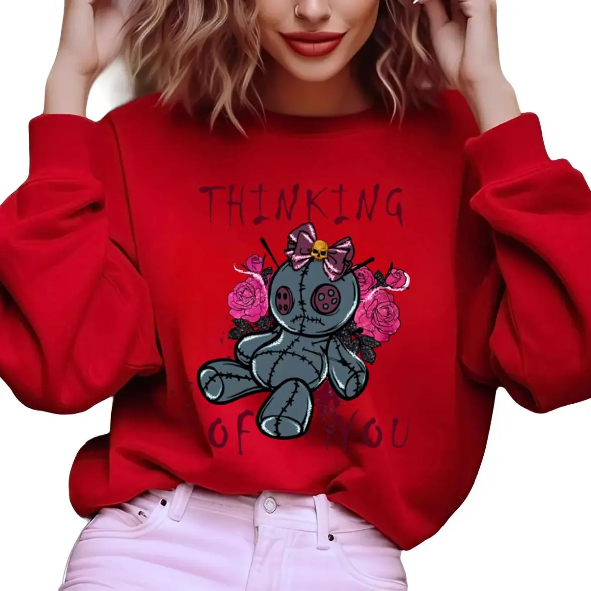 Voodoo Doll ,Halloween unisex sweater hot Halloween Thinking Of You Spooky Witch Funny, Simple Style, Fun Graphics