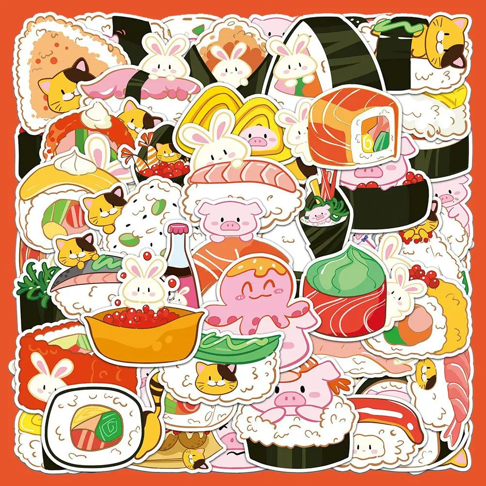 Sushi Series Sticker, 50pcs/set Waterproof Decorative Sticker, DIY Creative Sticker for Phone Case, Laptop, Notebook, Helmet, Skateboard