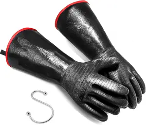 14-Inch Neoprene Coating Gloves for BBQ - Black with Red Stitching, Durable Grill & Long Sleeve Protection, Machine Washable for Outdoor Cooking & Grilling, Grilling Accessories, Protective Cooking Gear - Home Improvement.